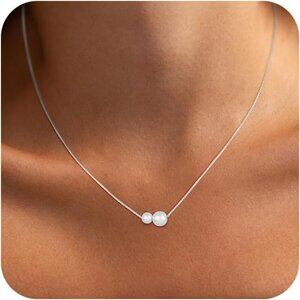 🆕 Women Silver Pearl Pendant Necklace 14K Simple Trendy Sterling Chain Jewelry